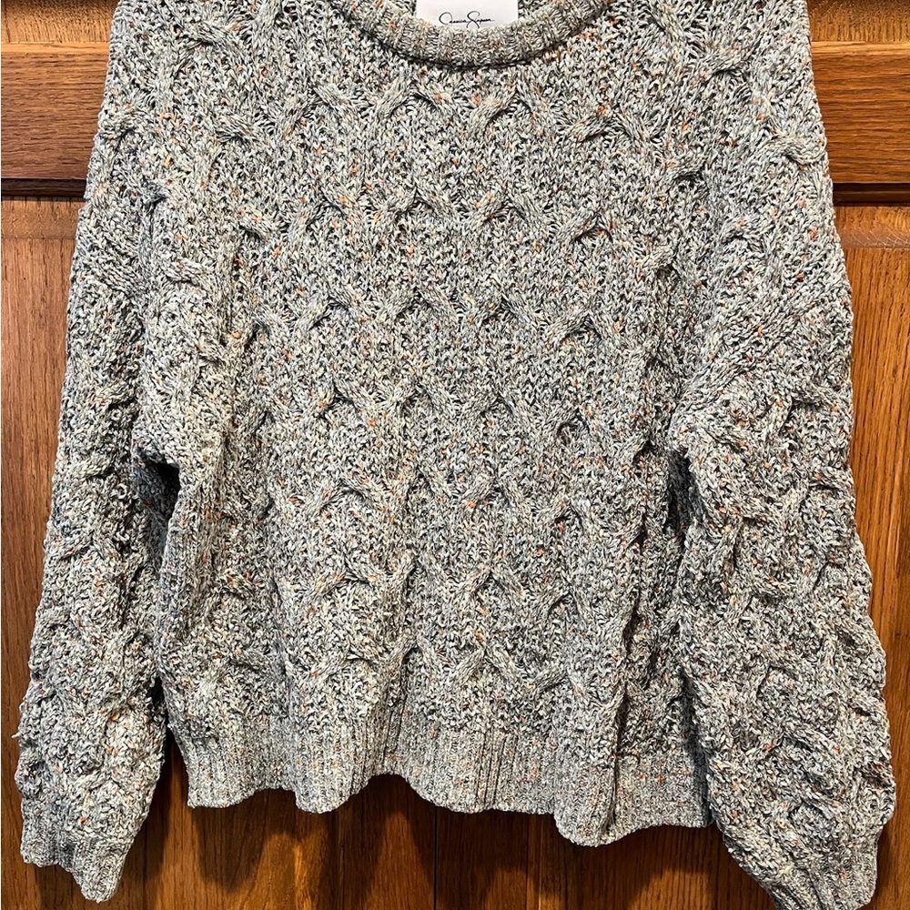 Jessica Simpson Chenille Cable Knit Speckled Long Sleeve Sweater - Size Large